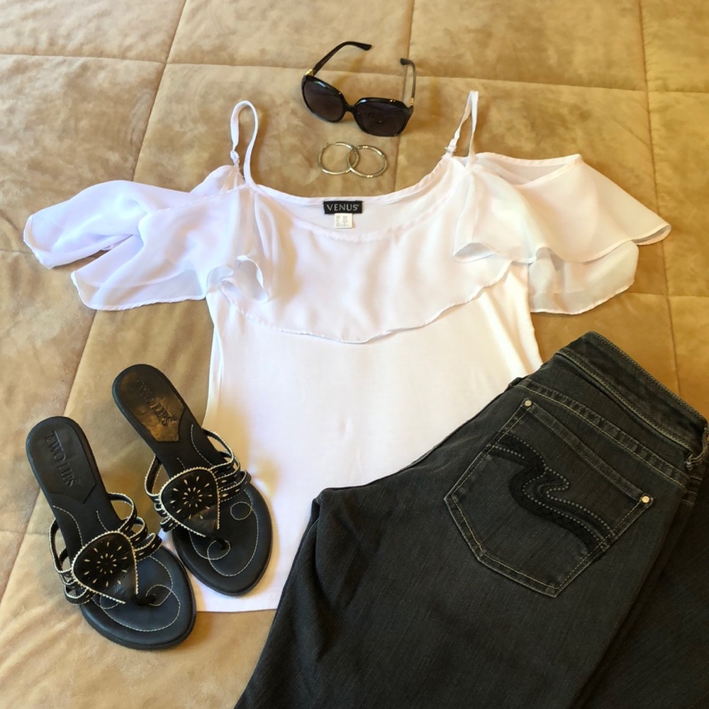 Ruffled Cold Shoulder Top